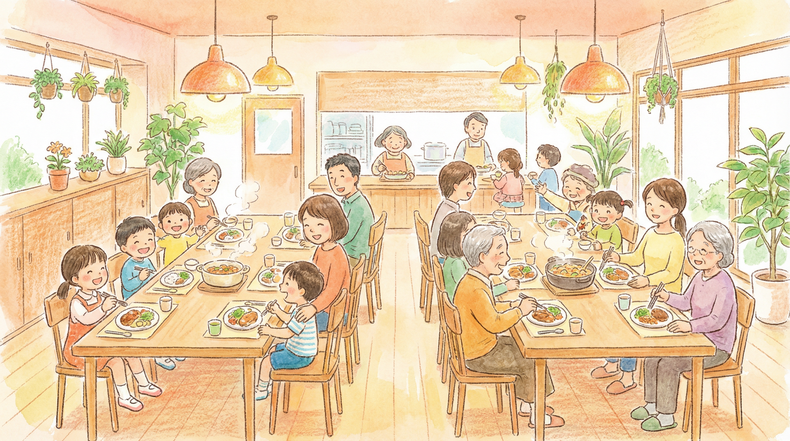 みんなで食事を楽しむ様子